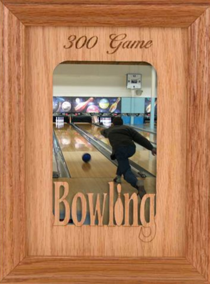 Wooden sports picture frame of bowling