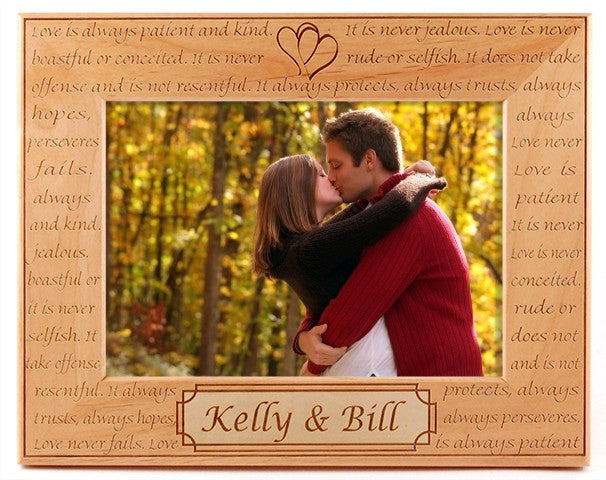 Wooden picture frame, engraved wooden frame