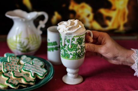 Irish coffee with whipped cream and Irish cookies.