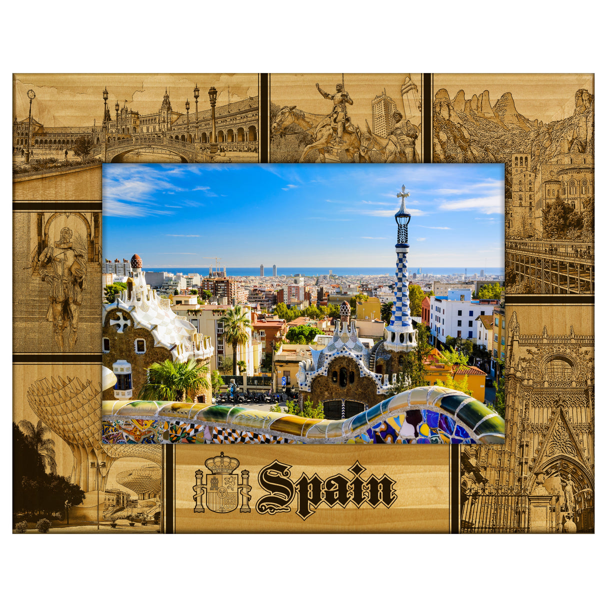 Engraved Alderwood Frame - A-FRM_-1-1511 - Spain Destination Quadrant