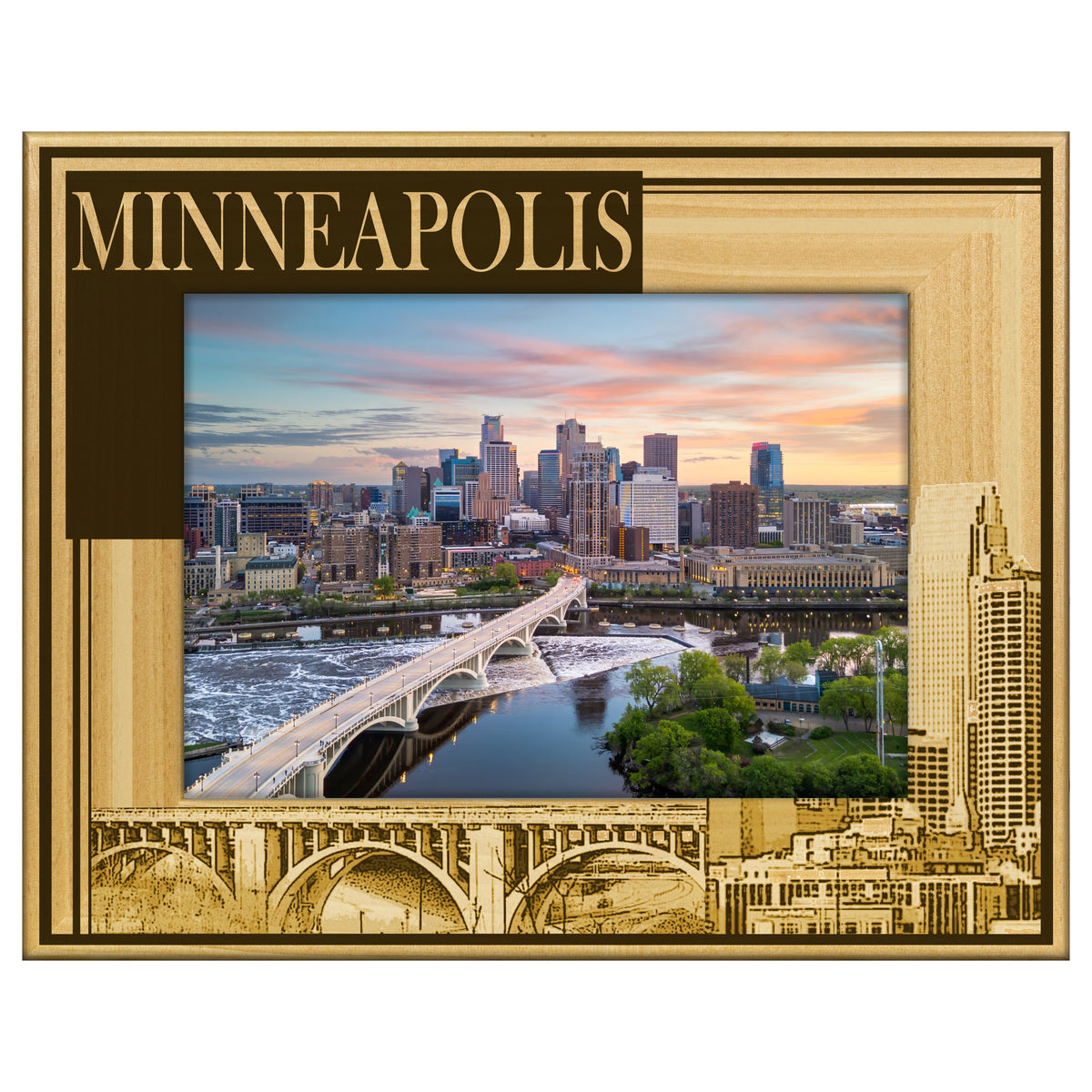 Engraved Alderwood Frame - A-FRM_-3-0228 - Minnesota Skyline Reverse ...