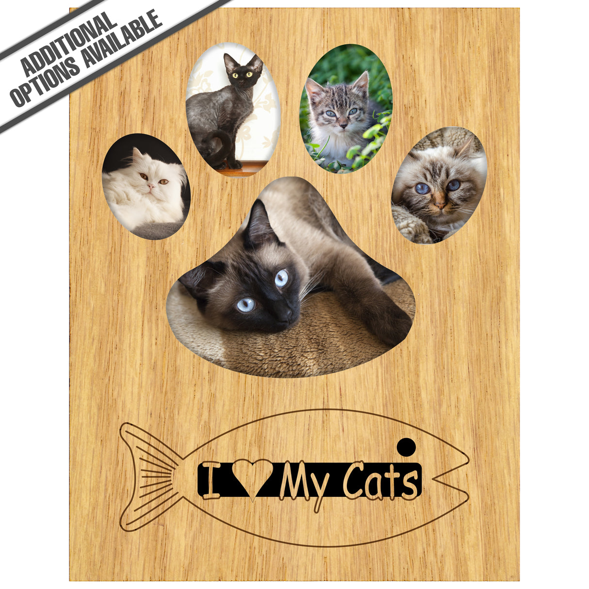 FW Engraved Wood Matte - F-MAT_-5-0136 - I love My Cats - Pawprint