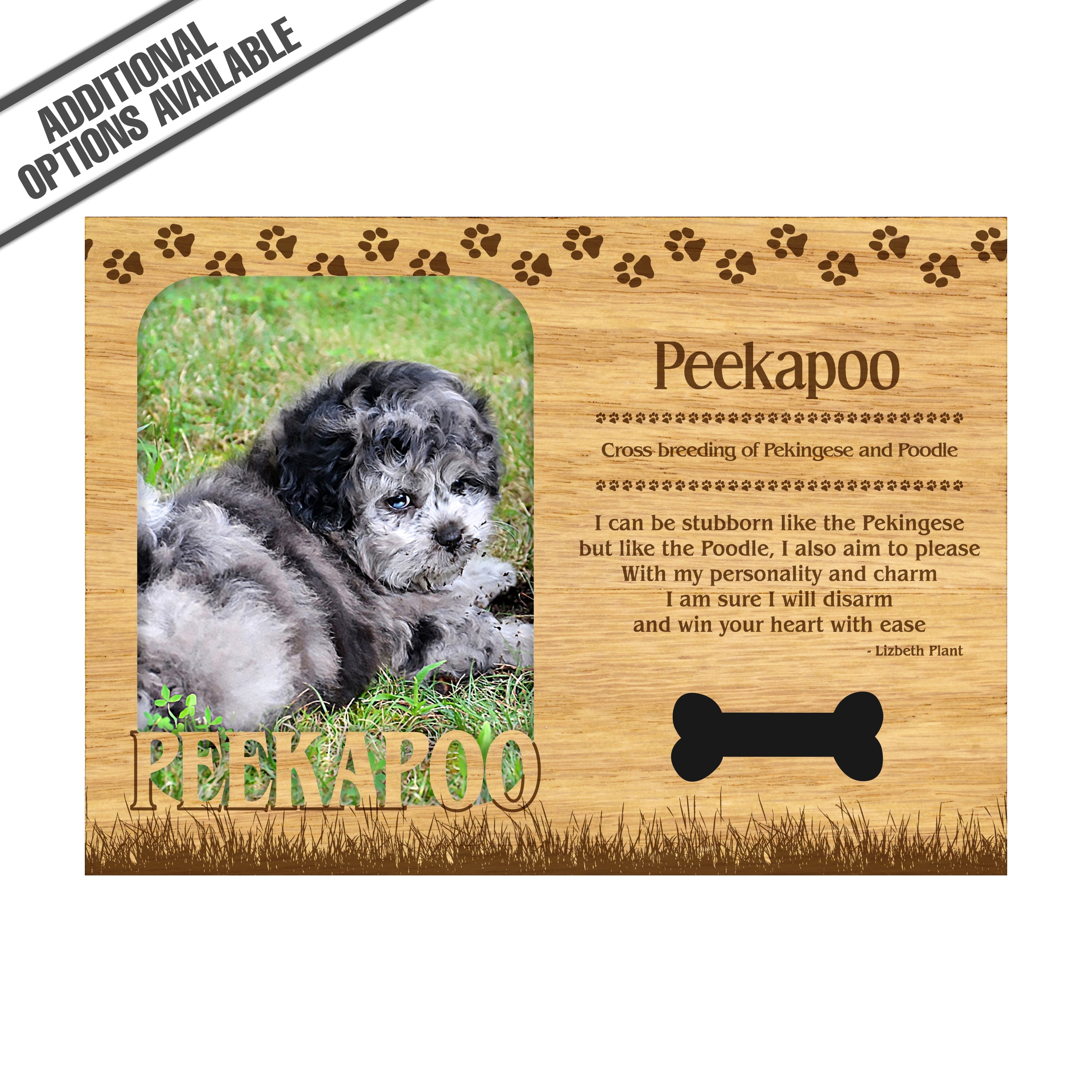 Dog woodページ７０個 FW Engraved Wood Matte - F-MAT_-20-0122 - Peekapoo - Dog Profile