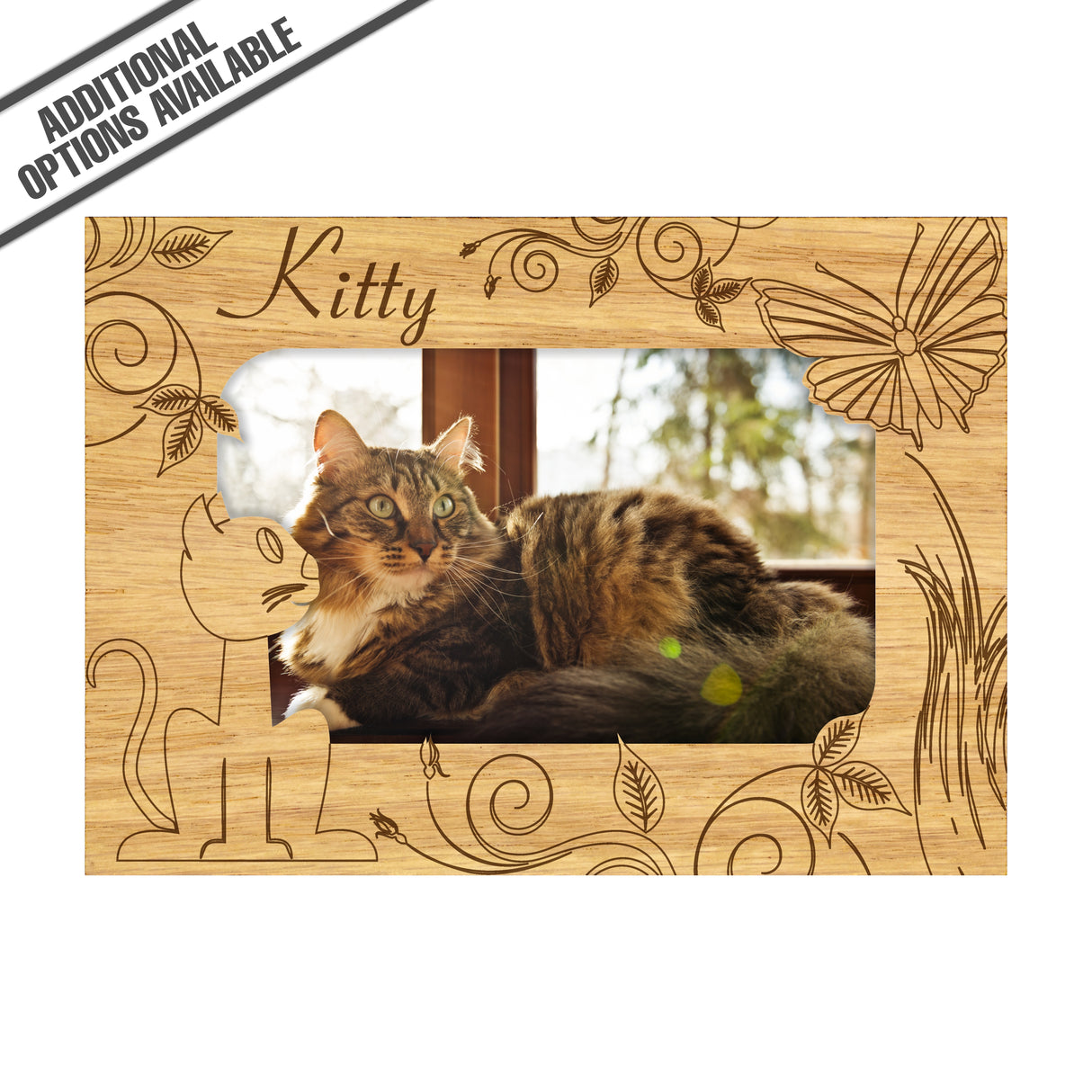 FW Engraved Wood Matte - F-MAT_-5-0283 - Cat and Butterfly