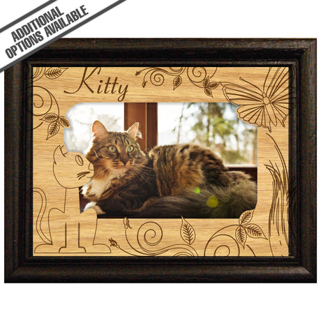 FW Engraved Wood Matte - F-MAT_-5-0283 - Cat and Butterfly
