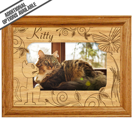 FW Engraved Wood Matte - F-MAT_-5-0283 - Cat and Butterfly