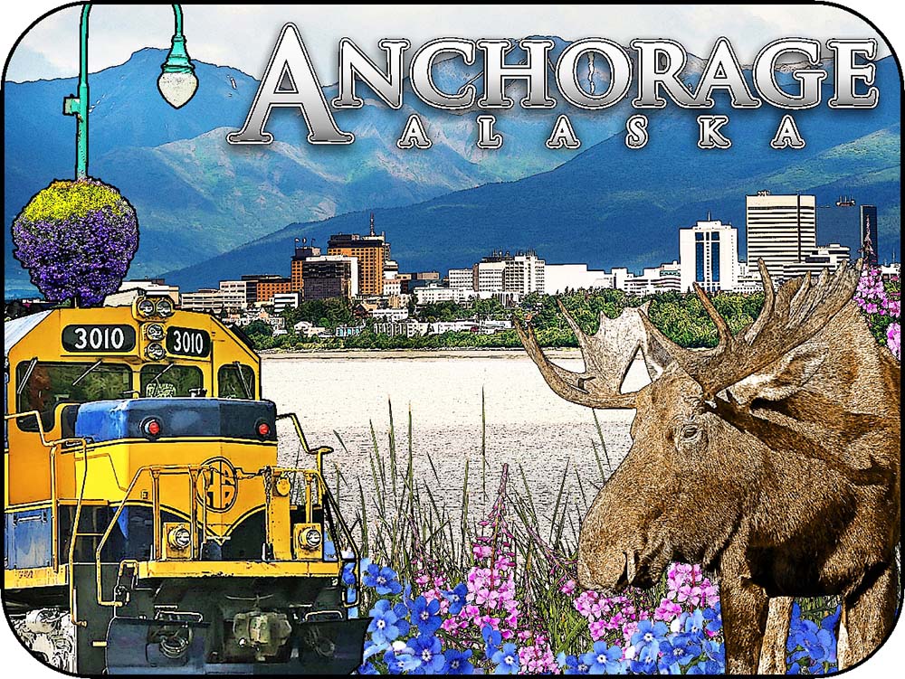 Anchorage Alaska Moose Train Cityscape