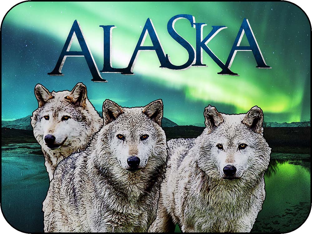 Alaska Wolf Pack Northern Lights - Horizontal 2