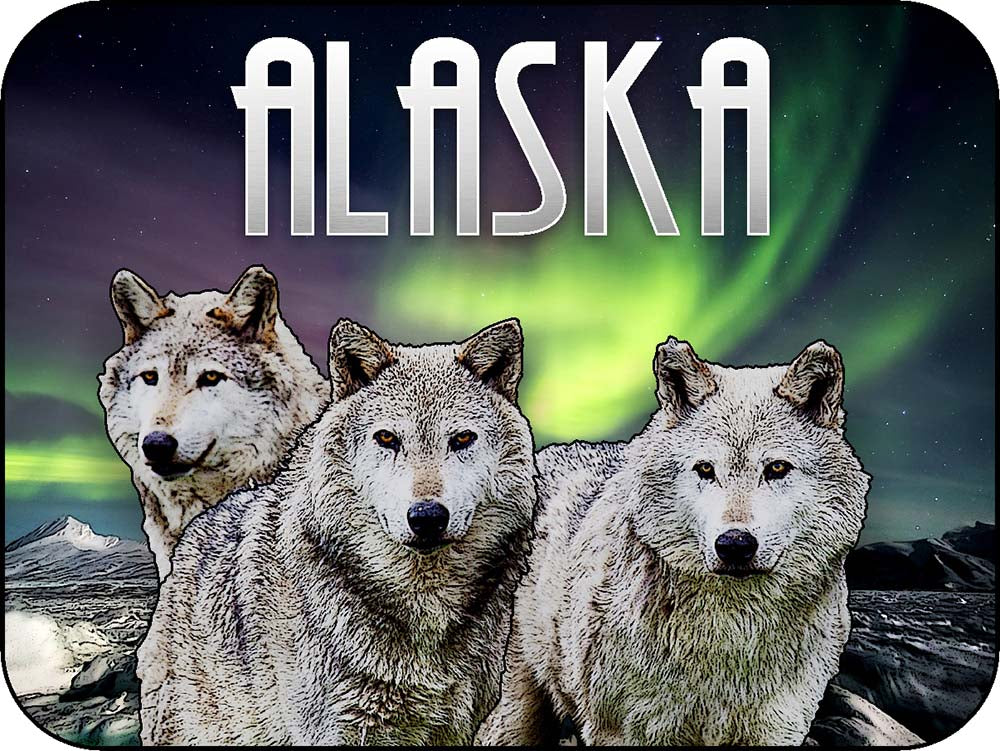 Alaska Wolf Pack Northern Lights - Horizontal 3