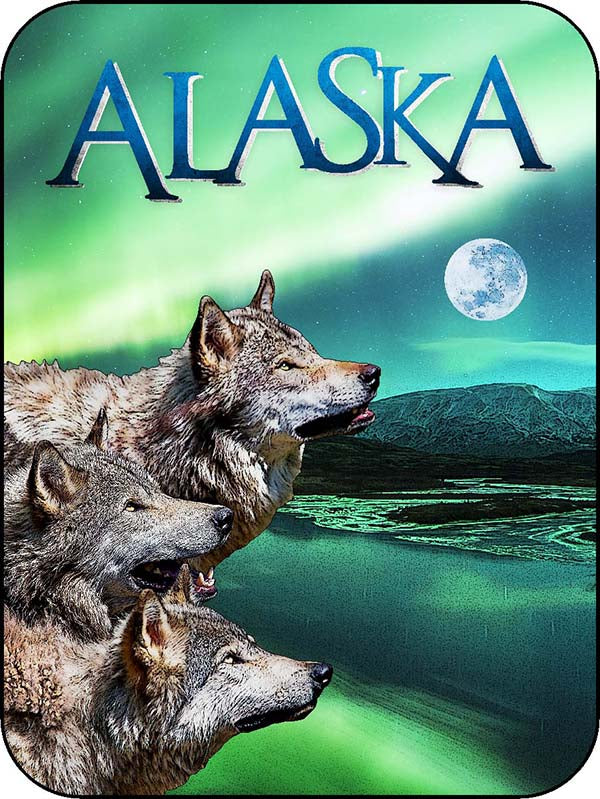 Alaska Wolf Pack Northern Lights - Vertical 2