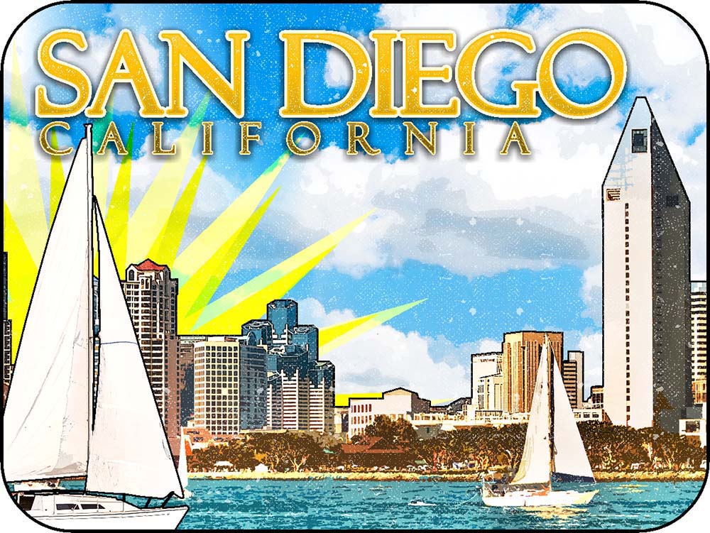 San Diego California Sailing Cityscape White Washed