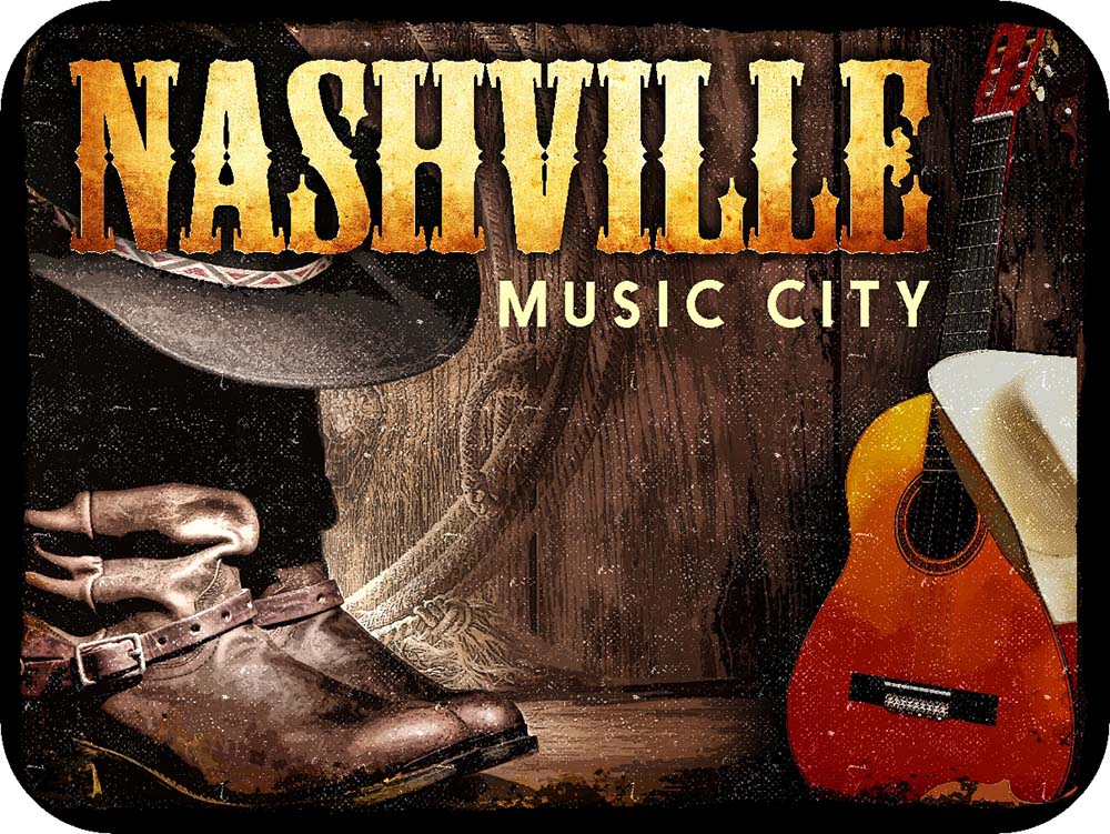 Nasvhille Tennessee Dark Cowboy Boots & Instruments