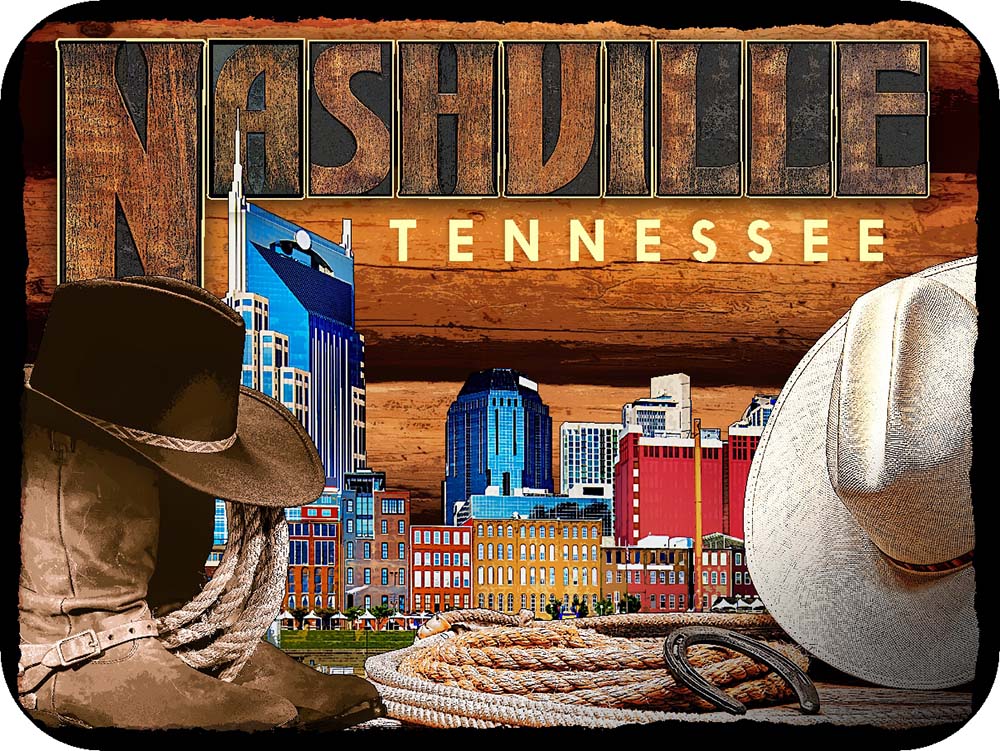 Nasvhille Tennessee Dark Cowboy Boots & Wood Cut Letters