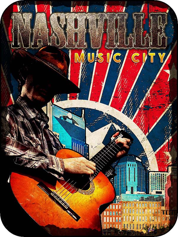 Nashville Tennessee Guitar & Flag Stars