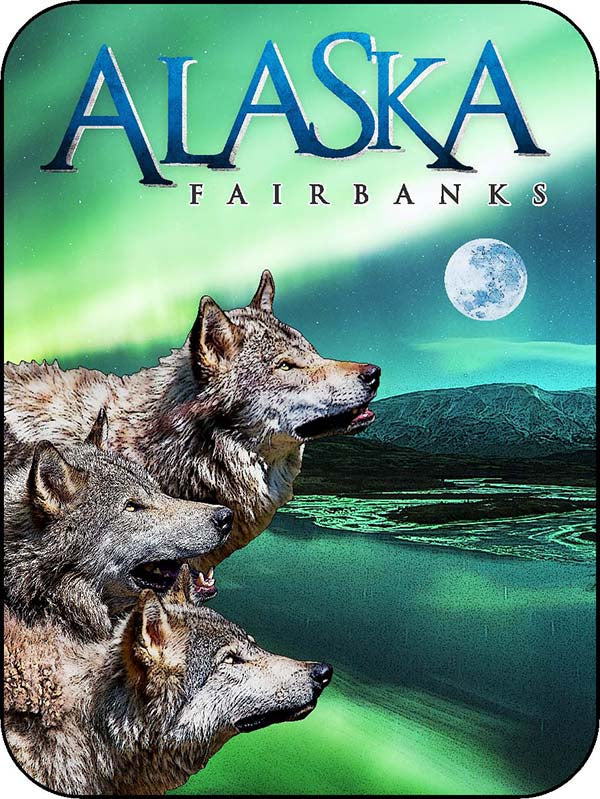 Fairbanks Alaska Wolf Pack Northern Lights - Vertical