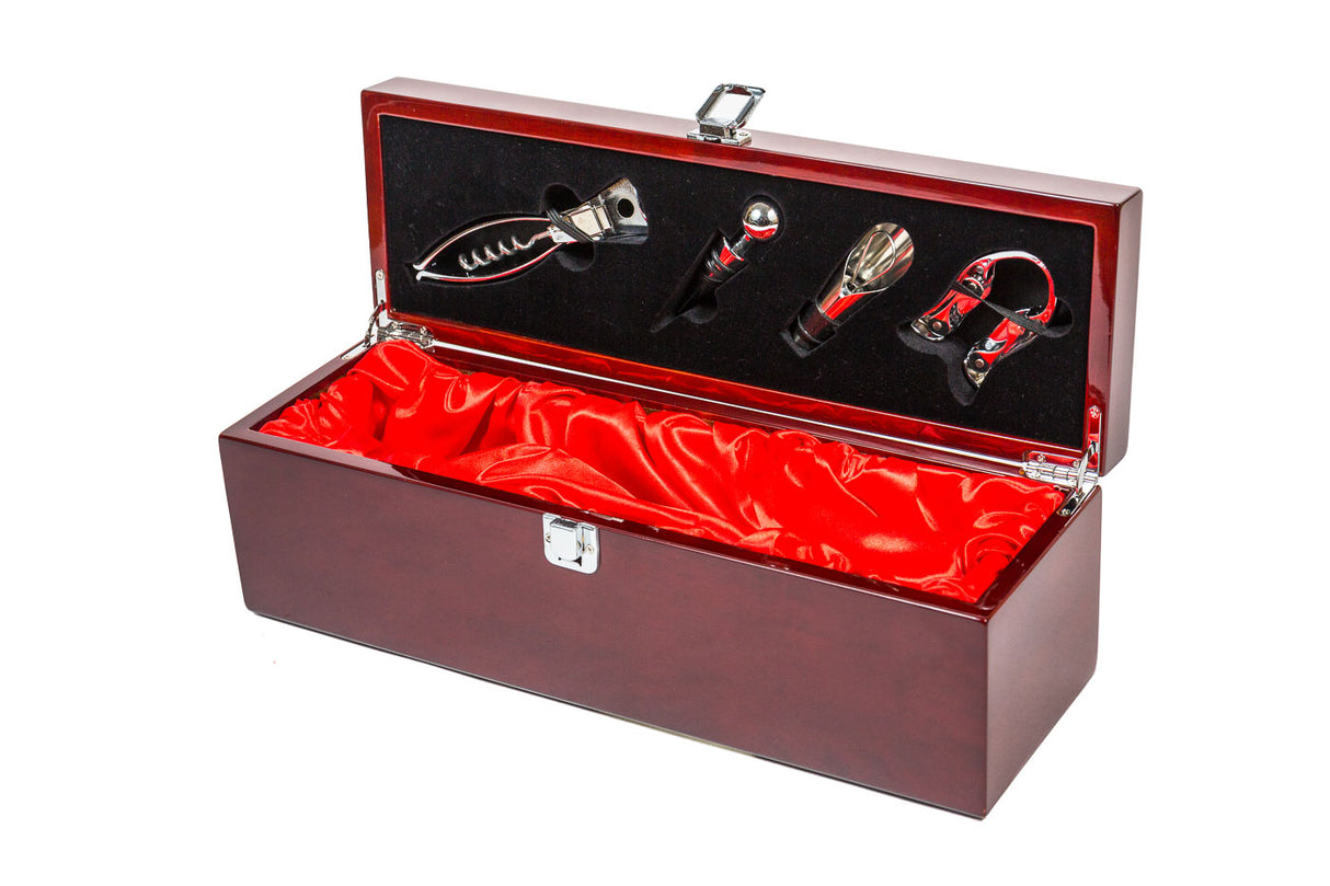 Wine Box Set with Wine Tools - Rosewood Piano Finish - Single